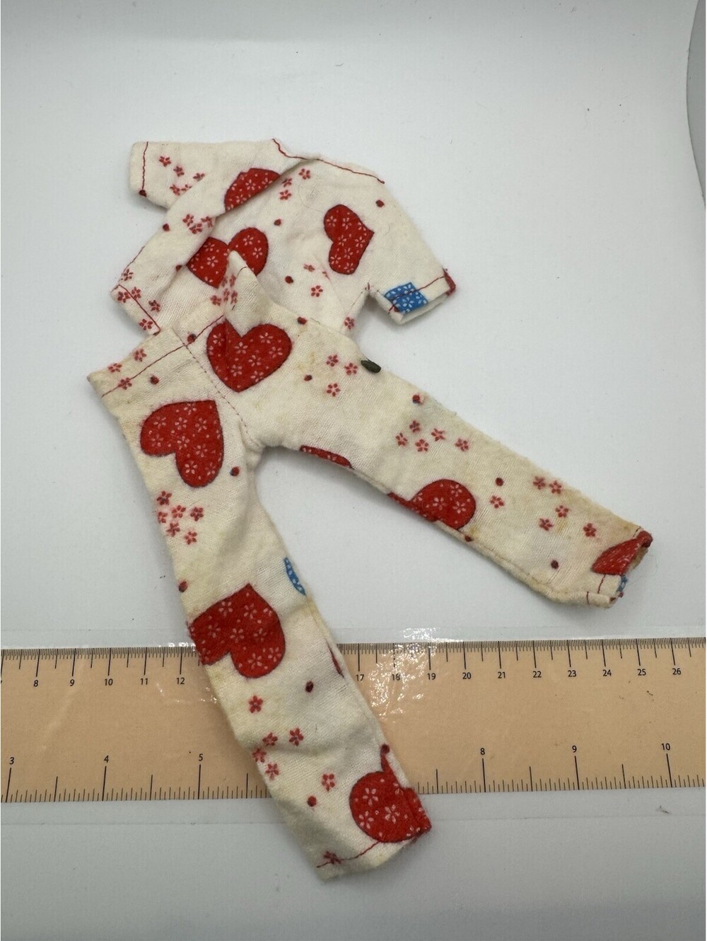 Vintage Barbie Sleeper Set Pajamas Clothing Two Piece 1960s Blue And Red Hearts
